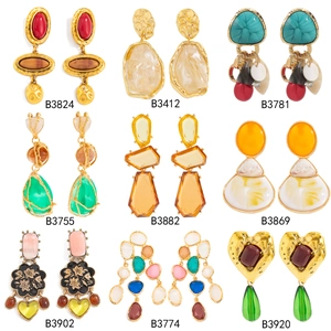 Böhmische Vintage Legierung Harz Geometrische Hängeohrringe Für Damen Luxus Herz Wassertropfen Edelstein Look Statement Schmuck Geschenk