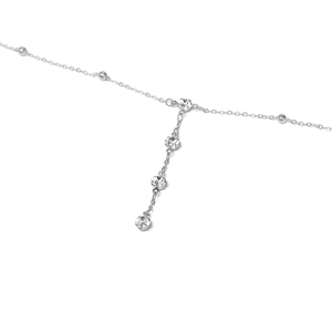 Collana a catena corpo argento con pendenti nappe a Y e strass in cristallo scintillante