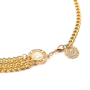 Vintage golden metal sun flower disc waist chain with polished link jewelry for women