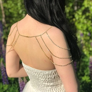 Elegant multi-layer gold shoulder chain with sparkling rhinestones for party wear