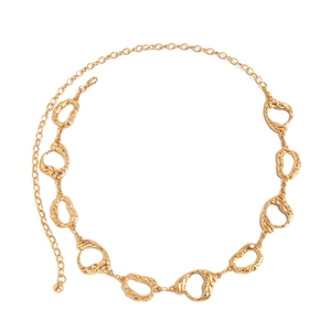Irregular textured oval link gold body chain with adjustable lobster clasp and metal ball charm