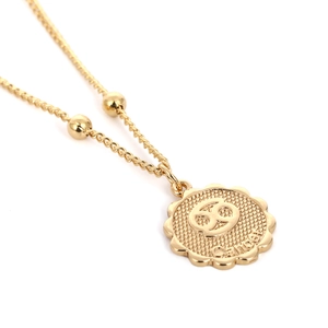 Detailaufnahme eines goldenen Sternzeichen-Anhängers Krebs mit feiner Netzstruktur und Kette