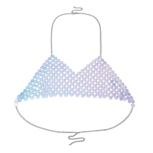 Iridescent sequin body chain top with purple and blue scales for festivals and parties