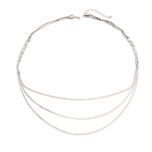 Triple-layered silver snake bone chain necklace with adjustable lobster clasp closure