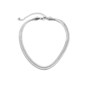 Detail of silver dual-layer snake bone chain with adjustable lobster clasp and extender