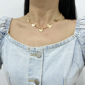 Elegant gold butterfly choker necklace with minimalist thin chain for women