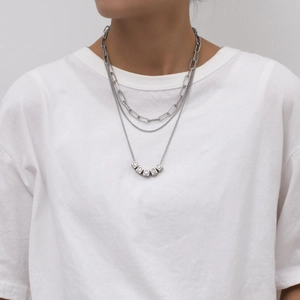 Collar de Triple Capa de Acero Inoxidable Retro Con Colgantes de Dados de Sonrisa de Aleación Joyería Streetwear Para Unisex