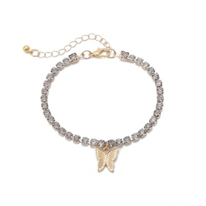 Detail of gold-plated butterfly necklace with sparkling zircon pavé and adjustable chain