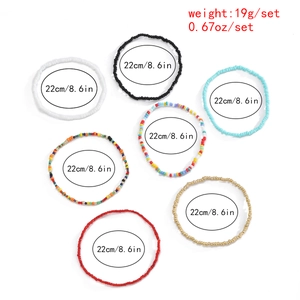 Detailed size chart for 7-piece colorful beaded waist chains with 22cm circumference