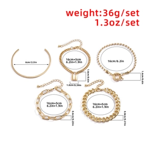 Set de 5 pulseras doradas estilo punk hip-hop con colgante de candado y cadenas cubanas