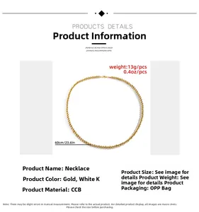 Detailansicht der 60cm Kugelkette in Gold mit Spezifikationen und CCB-Materialqualität
