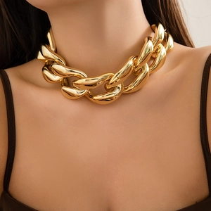 Women Chunky Chain Necklace Overstated Metal Punk Link Jewelry Gold Silver Tone Statement Choker Necklace For Party Club