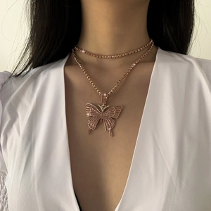 Roségold Schmetterling Halskette Set mit rosa Kristall Tennis-Kette für Frauen
