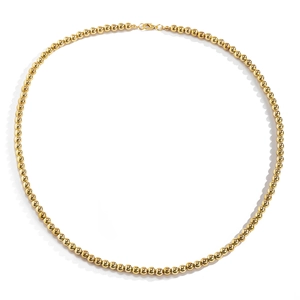 Nahaufnahme der goldenen Kugelkette mit polierten Perlen und einem Karabinerverschluss