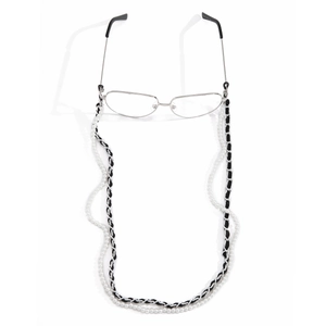 Catenina per occhiali vintage in velluto e perle con elegante cinturino in pelle intrecciata