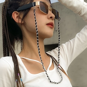 Chaîne de Lunettes Hip Hop en Métal et Cuir PU Tressé pour Femmes Style Punk Cordon de Lunettes de Soleil Décoratif