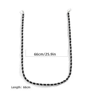 Chaîne de 66 cm en métal argenté et cuir PU noir pour lunettes et masques