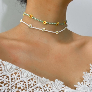 Boheemse Kleurrijke Madeliefje Bloem Rocailles Ketting Voor Vrouwen Vintage Handgemaakte Kralen Choker Enkelbandje Strand Vakantie Sieraden