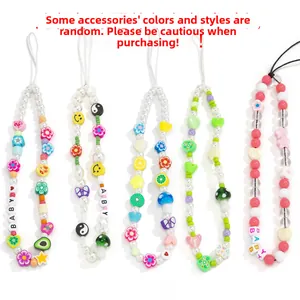 Chic beaded phone charms with faux pearls, mushroom shapes, and colorful smiley face patterns