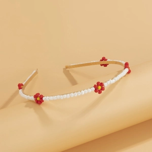 Handmade beaded daisy headband in macaron colors with gold thin metal band for women