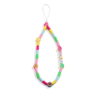 Colorful bohemian polymer clay phone charm with fruit slices and BABY letter beads