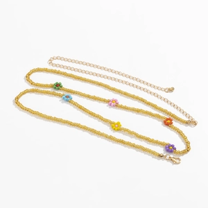 Bohemian colorful daisy bead waist chain with golden clasp and adjustable extension link