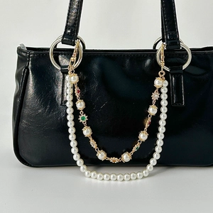 Fashion Imitation Artificial Pearl Bag Chain Alloy Aluminum Gold Silver Chain Heart Flower Rhinestone Bag Charm Bag Strap Extender For Women Handbag Accessories