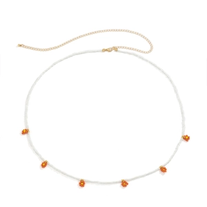 Kralen buikketting met madeliefjes, oranje bloemen en verstelbare goudkleurige sluiting