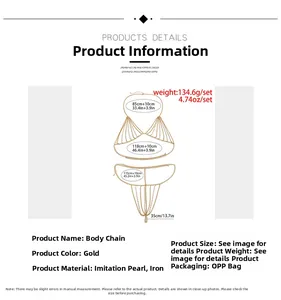 Guide des tailles pour chaîne de corps dorée multicouche avec perles et détails techniques