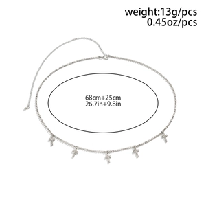 Detail of silver body chain with sparkling rhinestone crosses, weight 13g, length 68+25cm