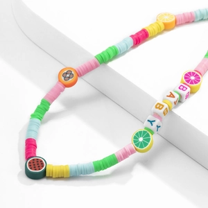 Macaron colorful beaded phone chain with summer fruit charms and BABY letter beads