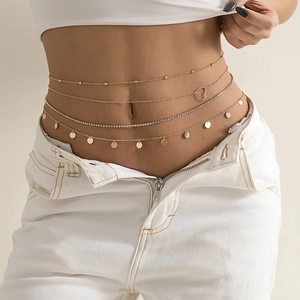 Chaîne de Taille Sexy Superposée pour Femme avec Cœur Paillettes et Strass Bijoux en Métal Bohème pour Plage d'Été