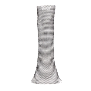Sexy schwarzes Fischnetz-Body-Chain-Kleid mit glitzernden Strasssteinen und Rundhalsausschnitt