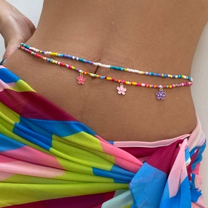 Catena da Vita Bohemian in Perline Colorate Con Ciondolo a Fiore in Lega per Donna Gioielli per il Corpo da Spiaggia Oro