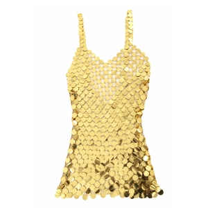 Sexy top corto con paillettes dorate e design geometrico traforato per feste e club