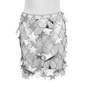 Sexy silver star sequin body chain skirt with hollow grid design for party wear