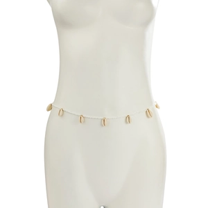 Boho beaded body chain featuring natural white shells for summer beach style