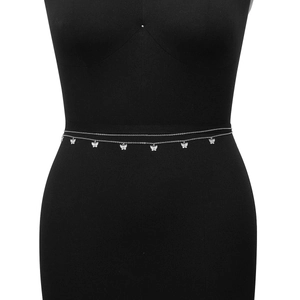 Silver double layer waist chain featuring delicate butterfly pendants for women