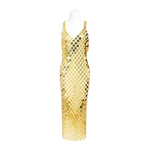 Sexy goldene Körperkette mit geometrischen Pailletten und hohlen Metallscheiben für Partys