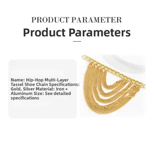 Detail of multi-layer hip-hop tassel shoe chain in gold metal for footwear styling