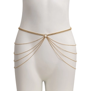 Chaîne de taille multicouche dorée avec franges en U, bijoux de corps sur mannequin blanc
