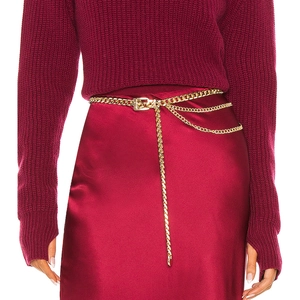 Fashion punk layered gold metal body chain belt with long dangling tassels for women