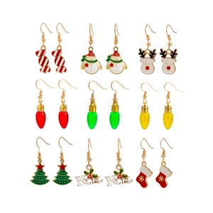Set de 9 paires de boucles d'oreilles de Noël avec bonhommes de neige et pendentifs Noel