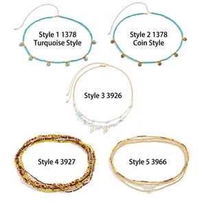 Böhmisches Bauchketten-Set mit Kunstperlen, Muscheln und Türkisperlen für Damen