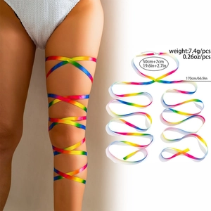 Rainbow striped satin leg chain ribbon with adjustable metal clasp for women