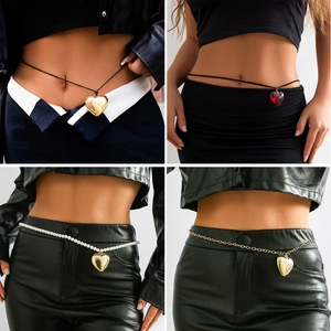 Dames Mode Harthanger Tailleketing Koreaans Fluweel Glas Imitatieparel Metaal Lichaamsketting Sieraden Voor Strand Feest Streetwear