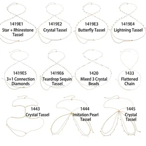 Goldene Bikini Brustketten mit Schmetterlings und Sternkristallen in 11 sexy Designs