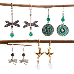 Vintage Ethnic Alloy Dragonfly Bird Mandala Drop Earrings For Women Bohemian Style Animal Pattern Dangle Earrings Jewelry