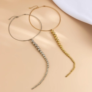 Punk Metall Choker Halskette mit langem Perlenquasten-Anhänger in Gold und Silber