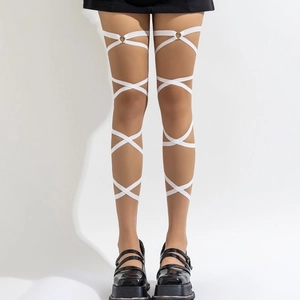 Punk Elastische Herz Metallschnalle Beinkette Überkreuzt Strumpfband Gurtgürtel Für Damen Gothic Sexy Körperschmuck Club Party Wear